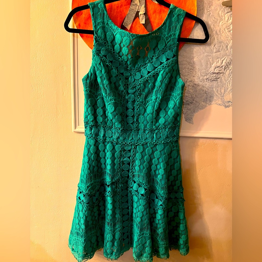 Teal polka dot lace dress